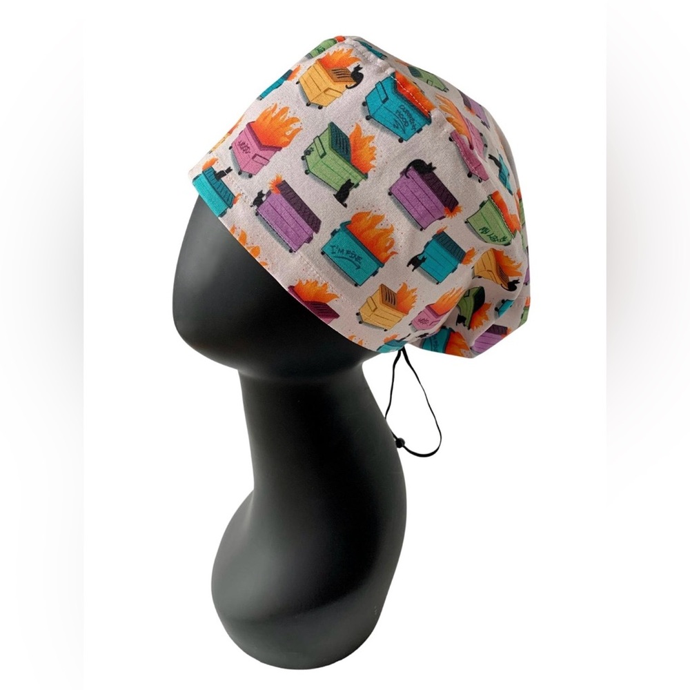 Dumpster Fire Surgical Scrub Cap - Cotton Euro Style for MEDIUM Length Hair - Picture 4 of 11